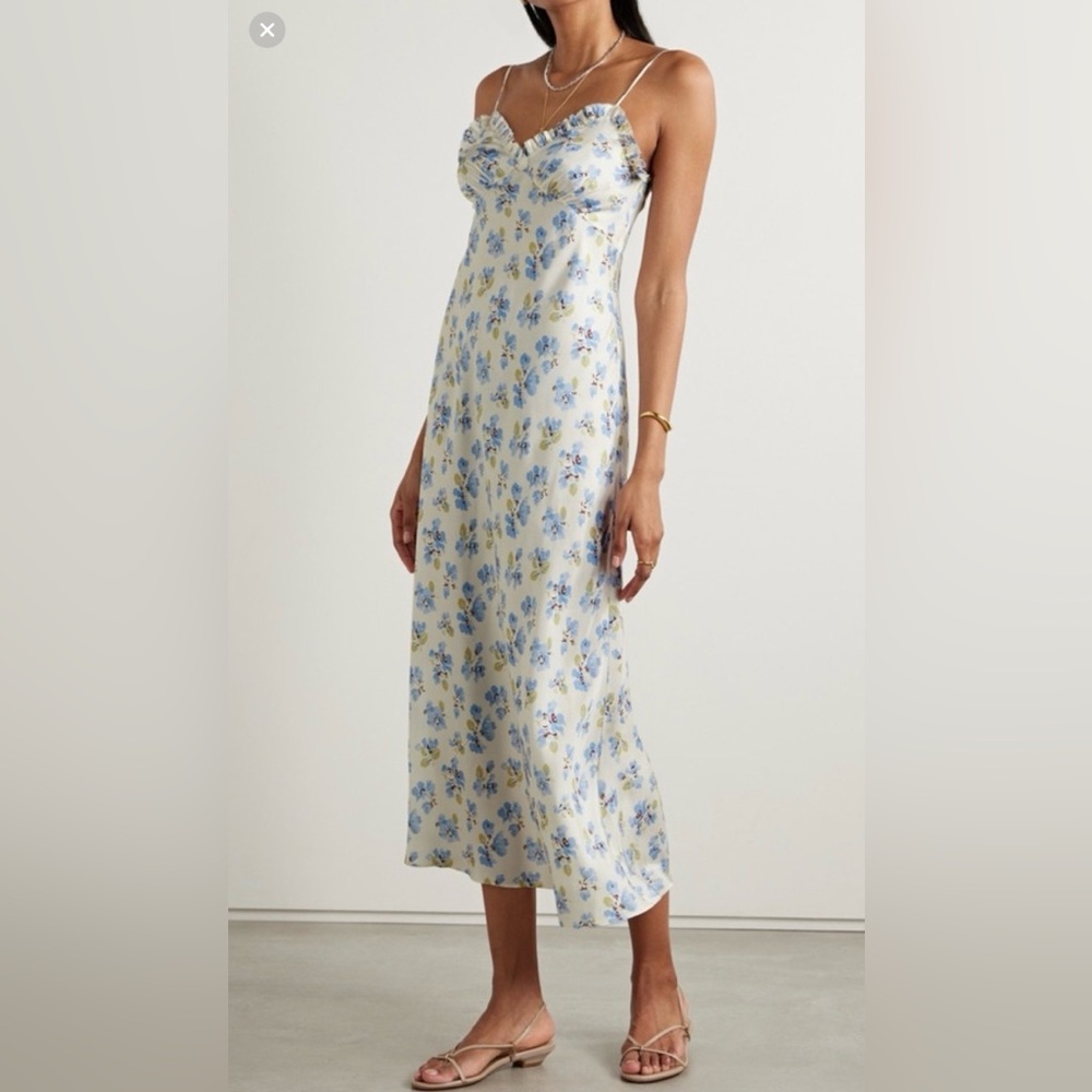 DOEN Floral Maxi Dress in Cream and Blue